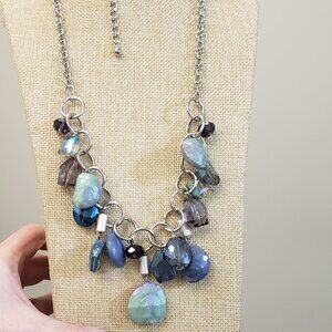 Chico's, NWT, "Luck of time" silver, long glass stone blue fashion necklace
